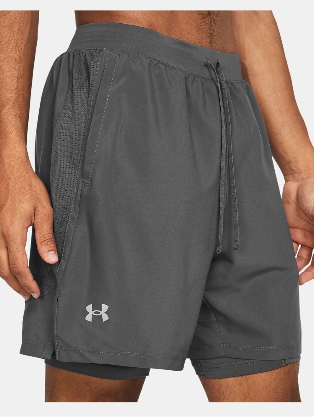 Under Armour Mens 2XL UA Launch Lined Gray Shorts Lined Drawstring Elastic Waist